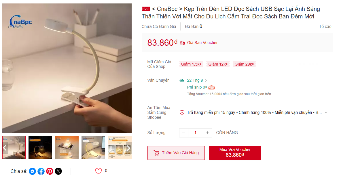Kẹp Trên Đèn LED Đọc Sách USB Sạc Lại